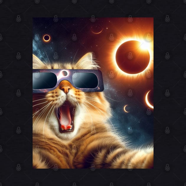 cat taking a selfie with solar 2024 eclipse wearing Glasses by HBart